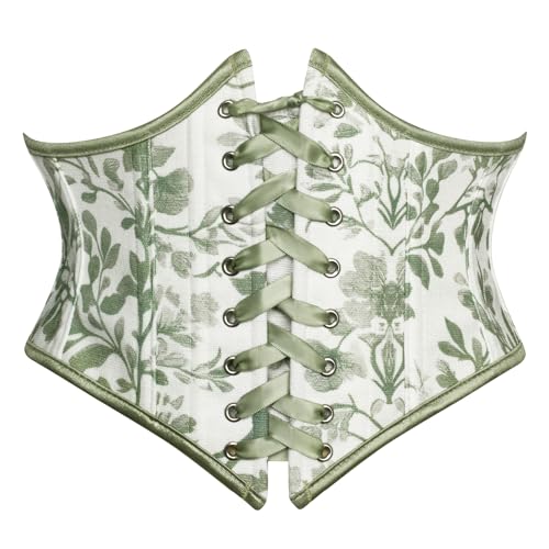 Scarlet Darkness Women's Waist Belts Floral Lace Up Boned Underbust Renaissance Corset Belt Green 12
