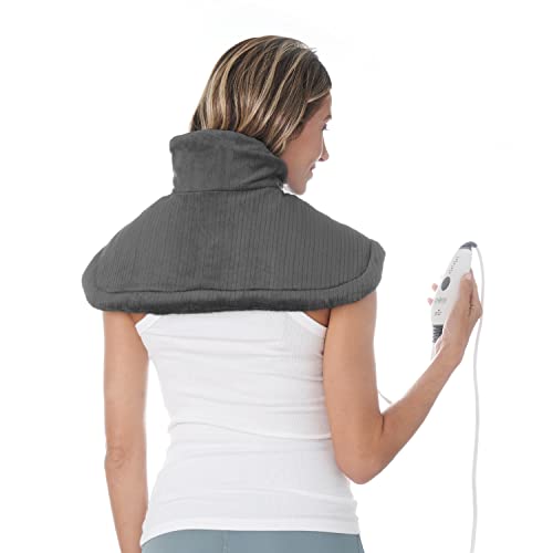 Pure Enrichment PureRelief Neck & Shoulder Heating Pad - 4 Heat Settings, Auto Shut-Off, Universal Fit, Magnet Closure, Soft Micromink, Storage Bag, 5-Year Warranty, Machine Wash (Charcoal Gray)