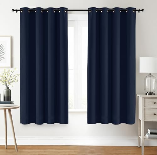 Utopia Bedding Blackout Curtains for Bedroom, Grommet Window Curtains 63 Inch Length 2 Panels Thermal Insulated Drapes for Living Room (Navy, 52W x 63L Inches)