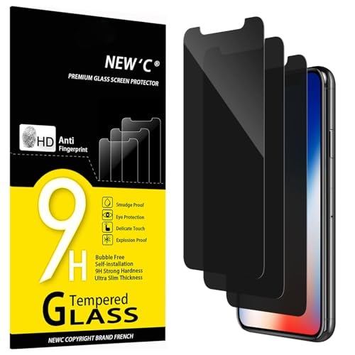 NEW'C 3 Pack Privacy for iPhone 11 Pro, iPhone X, iPhone XS Screen Protector (5.8'), Balanced 35-Degree Privacy Angle with Eye Protection, Ultra Durable 9H Hardness, Bubble-Free