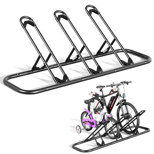 Mr IRONSTONE Bike Rack, Floor Bike Rack for Garage, Indoor/Outdoor Bike Storage Stand Bicycle Parking Rack, for Mountain Bike, Road Bike and Kids Bike (Black, 3 Bike)