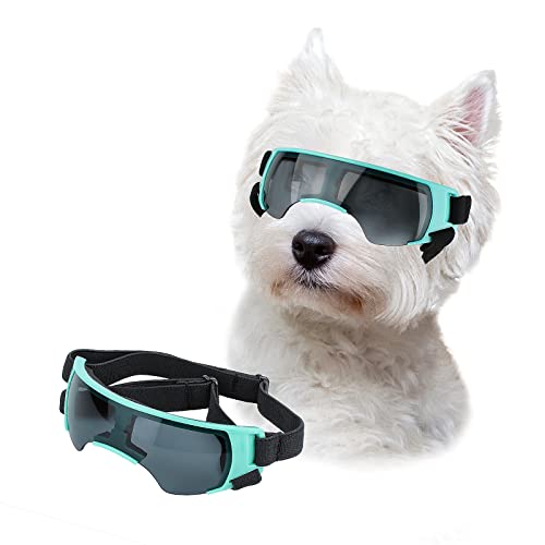 LESYPET Dog Goggles Small Breed, Anti-UV Dog Sunglasses with Foam Padded, Windproof Small Dogs Goggles with Adjustable Straps Riding Driving, Blue