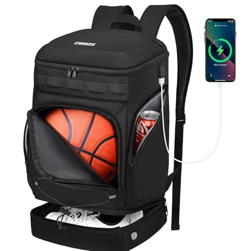 Ciihars Basketball Bag Backpack Large Sports Bag with Separate Ball holder & Shoes compartment, Best for Basketball, Soccer,Volleyball,Gym（Black）