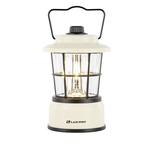 LUXPRO Retro LED Lantern - Battery-Powered Emergency Lantern - Water Resistant - Bright LED Lamp for Indoor & Outdoor Use - Use for Tents, Hiking or Hurricane Prep (Beige, Pack of 1)