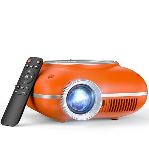 HOMPOW Mini Projector with Two -Way Bluetooth, Portable Projector for Home Theater Use, Support 1080P for Outdoor Projector/Movie Projector Compatible with HDMI, USB, Laptop, TV Stick (Orange)