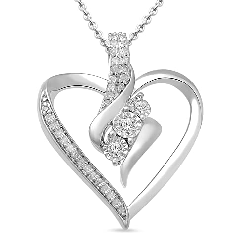 Amazon Essentials womens Sterling Silver Diamond 3 Stone Heart Pendant Necklace (0.25 cttw), 18' (previously Amazon Collection)