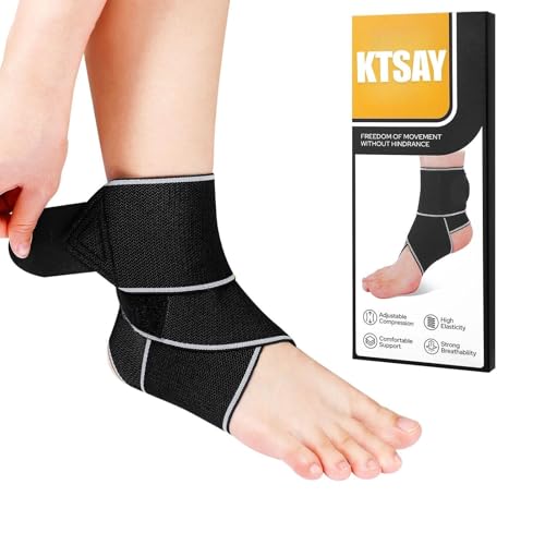 KTSAY Ankle Brace for Sprained Ankle, Ankle Support for Women & Men, Adjustable Compression Wrap for Achilles Tendonitis & Plantar Fasciitis Relief (Grey)