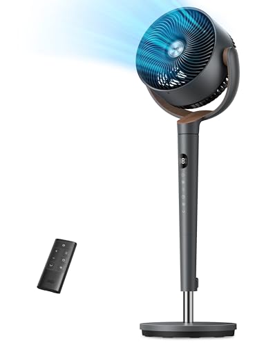 Dreo Fan for Bedroom, 120° Oscillating Standing Fans, Quiet Floor Fan with DC Motor, 100ft Pedestal Fans for Room, 9 Speeds, 4 modes, 20dB, 120° Manual Vertical, 37-42' Adjustable Height, 9H Timer