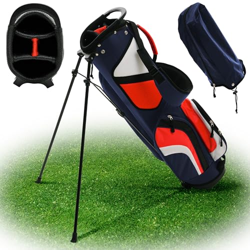 Ultra-Lite Golf Stand Bag - 3 Lbs, 4 Way Divider Portable Golf Club Carry Bag, Water-Repellent Golf Travel Case with Rain Hood, Golf Gifts for Men and Women (Navy Blue)