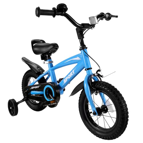 BODIOO Kids Bike for Boys Girls 12 Inch Kid Bike with Removable Training Wheels Sturdy Frame Adjustable Seat Handbrake & Coaster Brake (Blue)