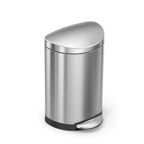 simplehuman 10 Liter / 2.6 Gallon Small Semi-Round Bathroom Step Trash Can, Brushed Stainless Steel