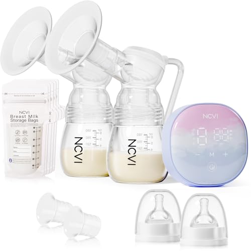 NCVI Double Electric Breast Pump 8122-1 with 4 Modes 9 Levels, Breastfeeding Pump with 21/24mm Flanges, Rechargeable Milk Pump Ultra-Quiet for Home & Travel, LED Touchscreen