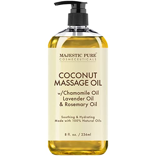 MAJESTIC PURE Coconut Massage Oil for Massage Therapy - Refreshing, and Relaxing - Natural Oils - for All Skin Types - Men and Women - 8 fl oz