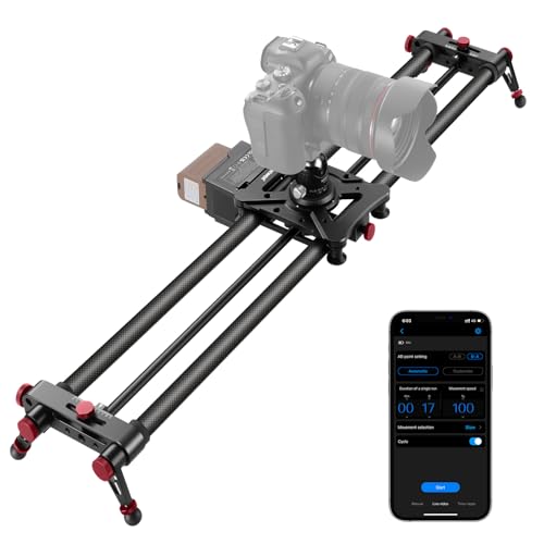 NEEWER 31.5'/80cm Motorized Camera Slider, App Wireless Control DSLR Carbon Fiber Dolly Rail Slider with 4400mAh F750 Battery (Charger Not Included), Support Video Mode, Time Lapse Photography, ER1-80
