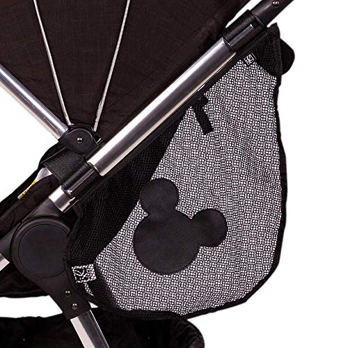 J.L. Childress Disney Baby Side Sling Stroller Cargo Net - Stroller Organizer Attachment for Storage, Mesh Bag for Baby Accessories, Universal Fit - Mickey, Black