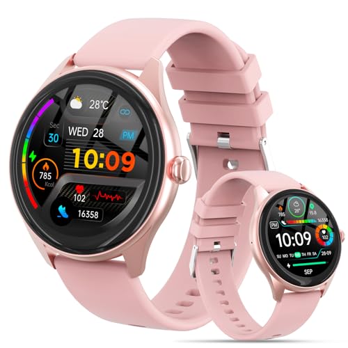 DIVOAZBVO Smart Watches for Women Men, 1.41' HD IPS Touchscreen Smartwatch with 120 Sports Modes, Heart Rate/Sleep Monitor, IP67 Waterproof, Bluetooth Call & Music Control for iPhone/Android (Pink)