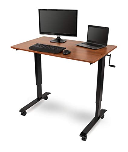 Stand Up Desk Store Crank Adjustable Height Rolling Standing Desk (Black Frame/Teak Top, 48' Wide)