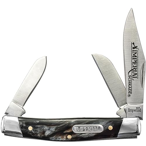 Schrade Imperial IMP16S Stockman 5.9in Stainless Steel Traditional Folding Knife with 2.5in Clip Point, Sheepsfoot and Spey Blade and POM Handle for Outdoor Hunting Camping and Everyday Carry,Silver