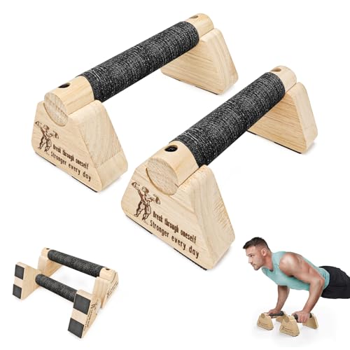 Parallettes Push Up Bars wooden, Push Up Bars for Handstand Training, Mini Handle Pumps for Men (Brown)