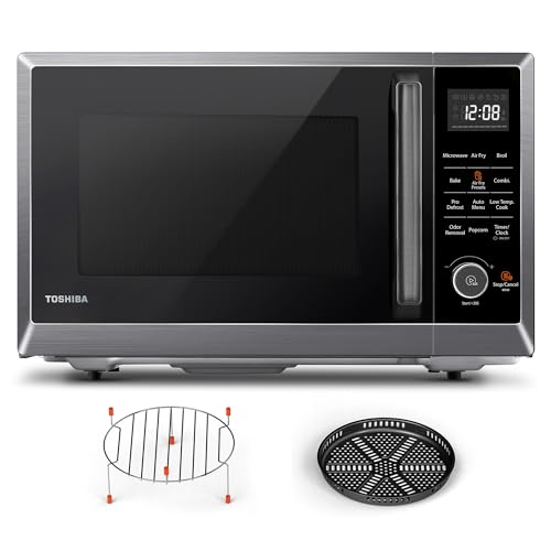 TOSHIBA Combo 8-in-1 Countertop Microwave Oven, with Convection, Broil, Odor Removal Mode, 12.4' Position Memory Turntable, Child-Lock, Black Stainless Steel, ML2-EC10SA(BS) A, Air Fryer-1.0 Cu.Ft