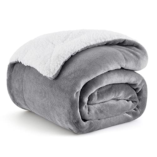 Bedsure GentleSoft Sherpa Fleece Throw Blanket for Couch - Thick and Warm Blanket for Winter, Soft Fuzzy Plush Throw Gift for Women, Grey, 50x60 Inches