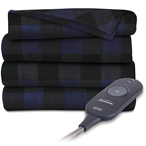 Sunbeam Heated Throw Blanket (Navy Plaid)