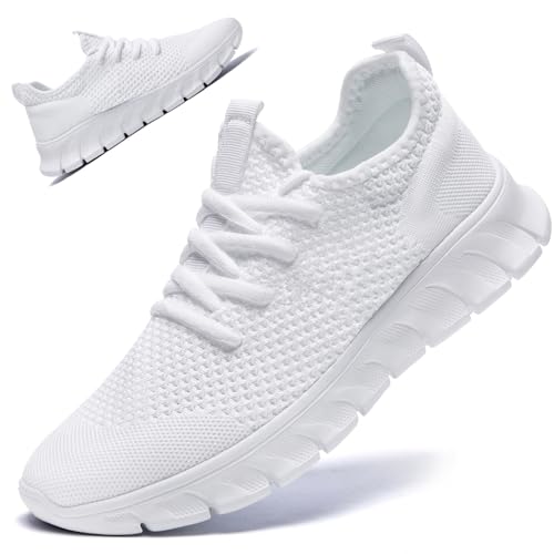 RJYWGS White Sneakers for Women Men Tennis Shoes Running Gym Sneaker Slip On Walking Lightweight Athletic Workout Fashion Sports Shoes White Size Women 8/ Men 6.5