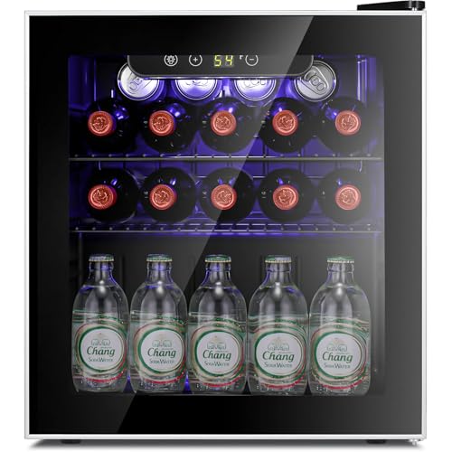 Antarctic Star Mini Fridge Cooler 68 Can Wine Cellar Refrigerator Glass Door for Beer Soda Wine Small Drink Dispenser Clear Front Door Removable for Home, Office or Bar, 1.6cu.ft., Silver