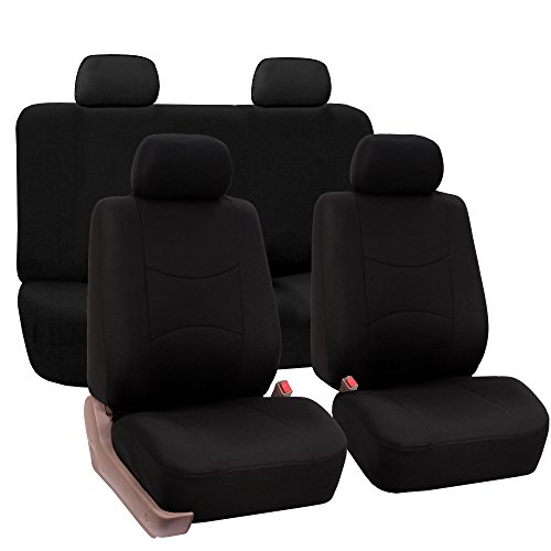 FH Group Car Seat Covers Full Set Cloth - Universal Fit Automotive Seat Covers, Low Back Front Seat Covers, Solid Back Seat Cover, Washable Car Seat Cover For SUV, Sedan And Van Black