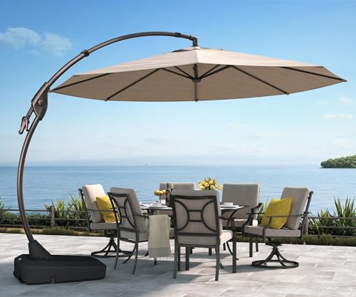 Grand patio 11FT Cantilever Umbrella with Base Outdoor Large Round Aluminum Offset Umbrella for Patio Garden Backyard (Champagne, 11 FT)