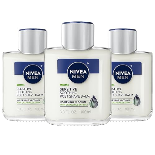 NIVEA MEN Sensitive Soothing Post Shave Balm with Vitamin E, Pro-Vitamin B5 and Chamomile Extract, Alcohol Free After Shave Balm for Men, Non-Greasy, 3.3 Fl Oz Bottle, Pack of 3