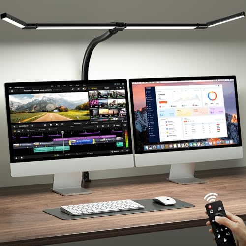 ONEMIX 42' LED Desk Lamp with Clamp, Architect Desk Light with Remote, Adjustable 4-Segment Bar, 1800LM Bright, Eye-Caring Desk Lamp for Home Office, Reading, Study, Dual Monitors, Workbench (Black)