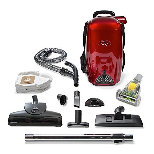 GV 8 Qt Quart Lightweight Powerful HEPA Backpack Vacuum and Blower with Tool Accessory Kit, 25 ft Cord, 4 Stage Filtration, Red