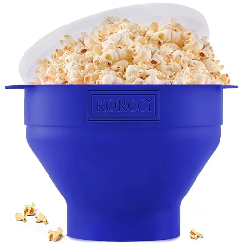 The Original Korcci Microwaveable Silicone Popcorn Popper, Microwave Popcorn Popper, Collapsible Microwave Popcorn Maker Bowl, No Oil Required, Use In Microwave, Dishwasher Safe (Blue)