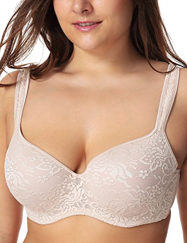 DELIMIRA Women's Full Coverage Lightly Padded Embroidered Underwire Balconette Bra Beige. 44H