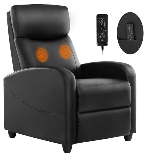 Sweetcrispy Massage Recliner Chair for Adults, Adjustable Home Theater Seating with Lumbar Support for Living Room, Modern Fabric Reclining, Pure Black