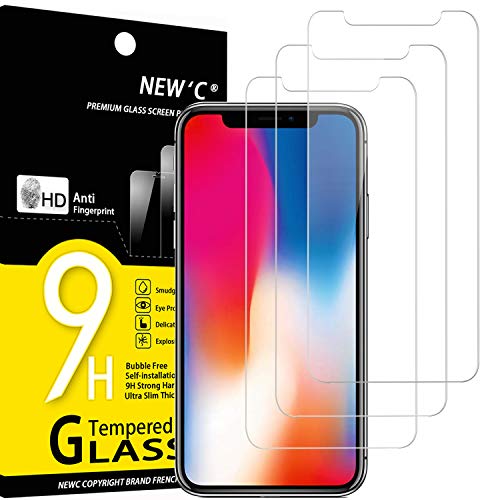 NEW'C 3 Pack Designed for iPhone 11 Pro and iPhone X and iPhone XS Screen Protector,Enhanced Tempered Glass Protection, Case Friendly, Bubble Free Ultra Resistant