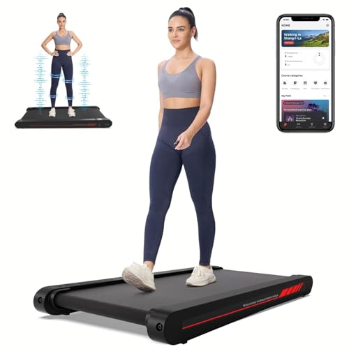 Walking Pad Treadmill with APP, 3 in 1 Under Desk Treadmills, 2.5HP Low Noise Walking Vibration Pad with Remote Control,Portable Treadmill for Home Office, Red