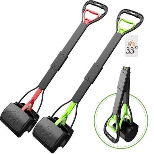 33' Pooper Scooper 2 Pack, XL Tall Handle No Touch Dog Pooper Scooper for Large Small Dogs, Durable Spring & Lightweight, Large Pooper Scooper for Dogs Heavy Duty, Foldable Dog Poop Pick Up Tool