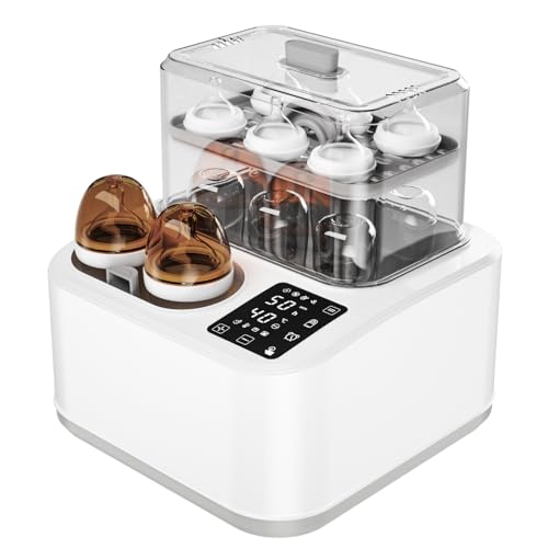 BRBLUERISE Baby Bottle Warmer,8-in-1 Smart Fast Baby Milk Warmer with LCD Timer for Breastmilk or Formula, Accurate Temperature Control, with Defrost, Sanitizer and Dryer, Keep, Heat Baby Food Jars