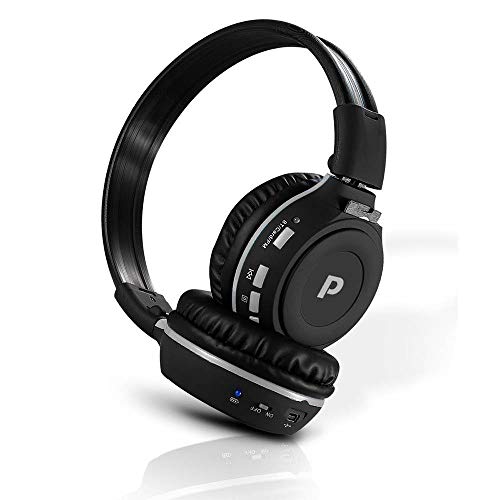 Premium Wireless Bluetooth Headphones, SD Wireless Card Reader, Dual Listening Mode - Listen w/ a Friend, MP3, Built-in Mic for Call Answering, FM Radio, Portable Folding Design, from Pyle (PHPMP39)