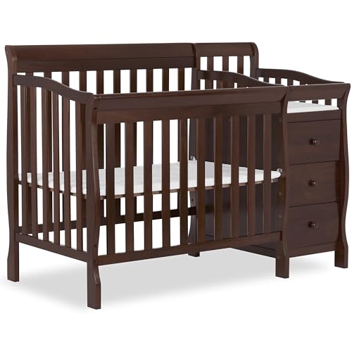 Dream On Me Jayden 4-in-1 Mini Convertible Crib And Changer in Espresso, Greenguard Gold Certified, Non-Toxic Finish, New Zealand Pinewood, 1' Mattress Pad