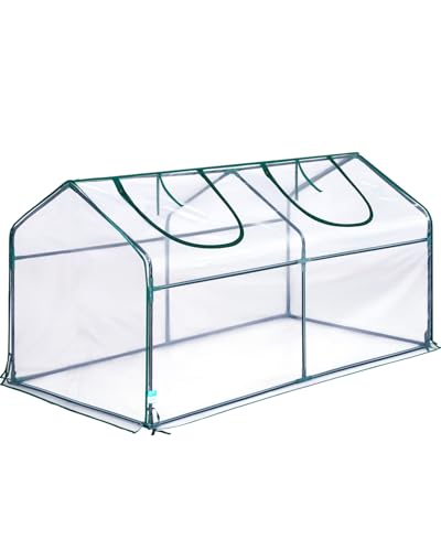 Quictent Portable Mini Cloche Greenhouse w/ Elevated Bottom, Reinforced High Light Transmission Waterproof UV-Resistant Hot House for Indoor Outdoor, w/ 50 T-Shaped Plant Tag, 71' x 36' x 36' (Clear)