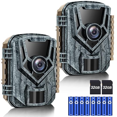 Punvoe Trail Camera 2 Pack 36 MP 2.7K Game Camera 32GB Memory Card 4 Batteries Time 2.0' LCD Screen, Trail Cameras with 120°Wide Night Vision IP66 Waterproof for Monitoring Wildlife Trail Cam