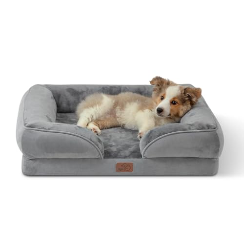 Bedsure Orthopedic Dog Bed Medium Size Dogs - Washable Medium Dog Cat Bed Waterproof, Comfort Pet Couch Sofa with Washable Removable Cover, Pets Bed with Nonskid Bottom, Grey, 28'