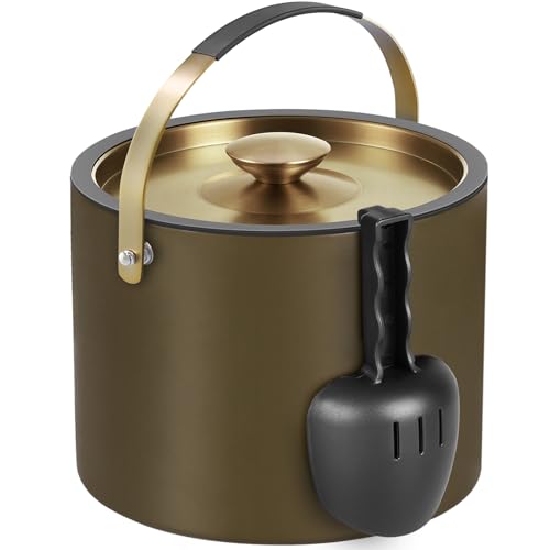 3.2L Modern Insulated Ice Bucket with Silicone Lid, Tongs, Strainer, Double Wall Stainless Steel Ice Bucket for Parties & Cocktail Bar,Ideal for Gift