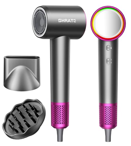 SHRATE Professional High Speed Ionic Hair Dryer | Ultra-Fast Drying | 500 Million Negative Ions | Low Noise Thermo-Control | Compact Blow Dryer with Magnetic Diffuser for Faster Drying All Hair Types