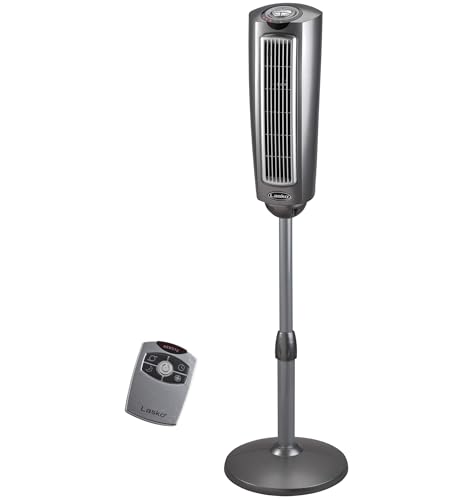 Lasko Oscillating Pedestal Fan, Adjustable Height, 3 Quiet Speeds, Timer, Remote Control for Bedroom, Living Room, Home Office and College Dorm Room, 52', Silver and Gray, 2535