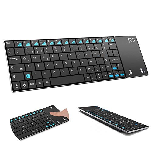 Rii K12+ Mini Wireless Keyboard with Large Touchpad Mouse&Qwerty Keypad, Stainless Steel Portable Wireless Keyboard with USB Receiver for MacBook/iPad/Tablet/PC/Laptop/Smart TV/Raspberry Pi - Black