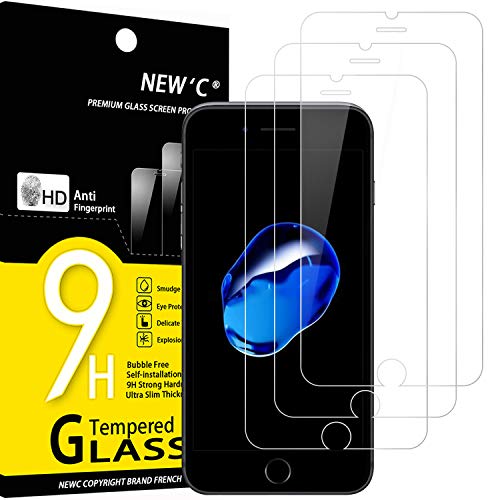 NEW'C 3 Pack Designed for iPhone 7 Plus and iPhone 8 Plus Screen Protector (5.5'), Tempered Glass, Case Friendly Anti Scratch Bubble Free Ultra Resistant